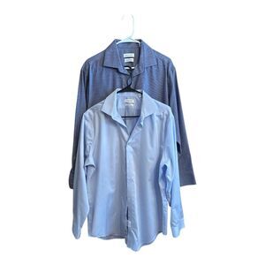 2- Calvin Klein Steel + Dress Shirts Long Sleeve Stretch Button Down Size Large